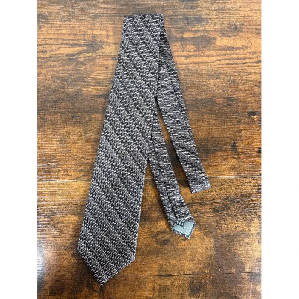 Jhane Barnes Mens Silk Necktie Grey Brown Navy Textured Diagonal Geometric Italy